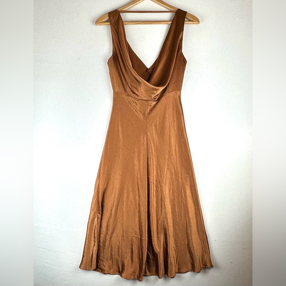Lulus Incredible Love Brown Satin Cowl Back Midi Slip Dress Party Wedding Formal - Picture 7 of 14